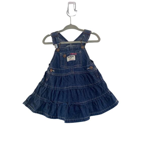 OSHKOSH B’GOSH Girl’s 3 Tier Jean Bib Overall Dress / Size: 12 Mos - Picture 1 of 6